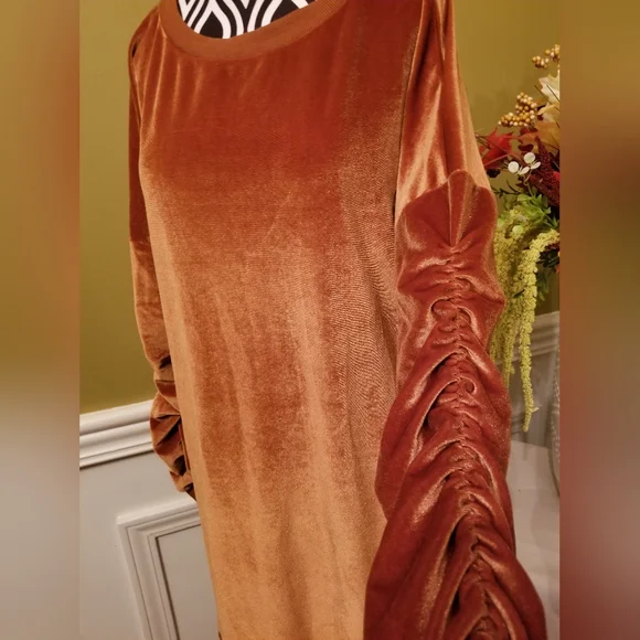 Woman's Long Sleeve Tunic Dress Oversized Velvet Casual Pullover Loose Fit - Picture 9 of 11